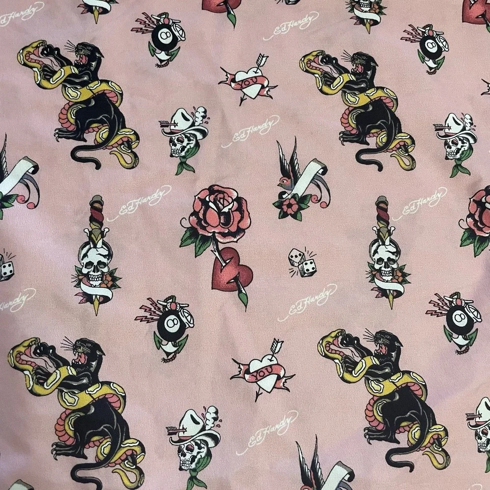 Ed Hardy Pillowcase Pink Black Tiger Heart Skull Roses Tattoo Print B37